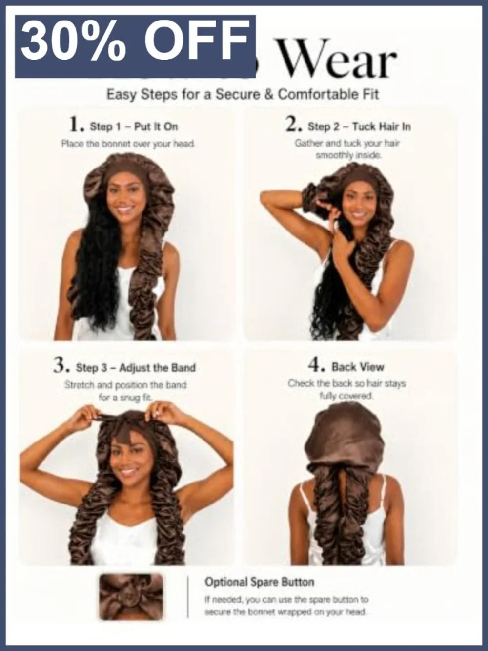 Double Layer Satin Bonnet for Long Braids, XXL 33-43
